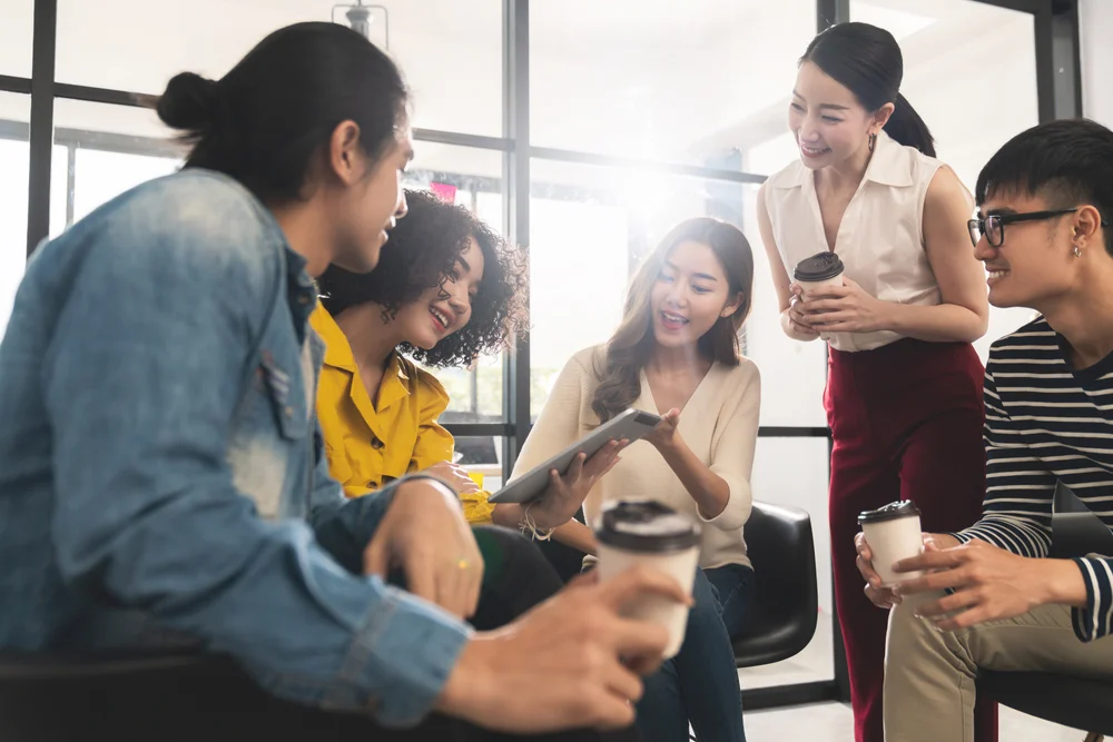 a group of colleagues having a discussion
