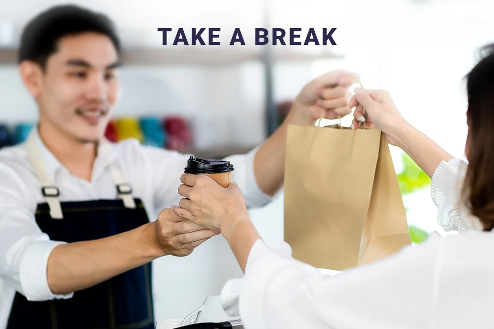 Office stress and workload troubles photo, grabbing coffee