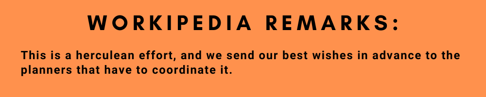 Workipedia Remark -This is a herculean effort and we send our best wishes in advance to the planners that have to cordinate it