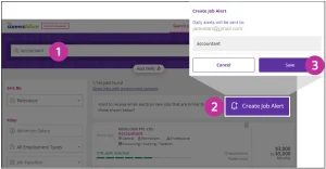 Screenshot of tool interface, how to set up job alerts