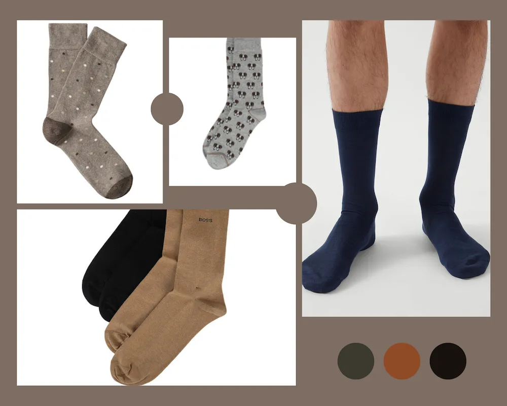 A collage of patterned or coloured sock options for men