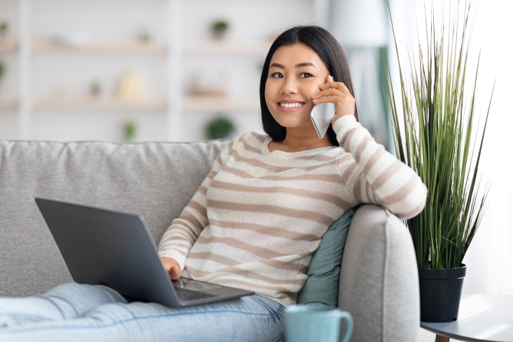 Woman is having a conversation on the phone