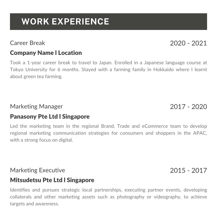 Work Experience in Resume