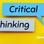 speech bubbles that say "critical thinking" with a lightbulb