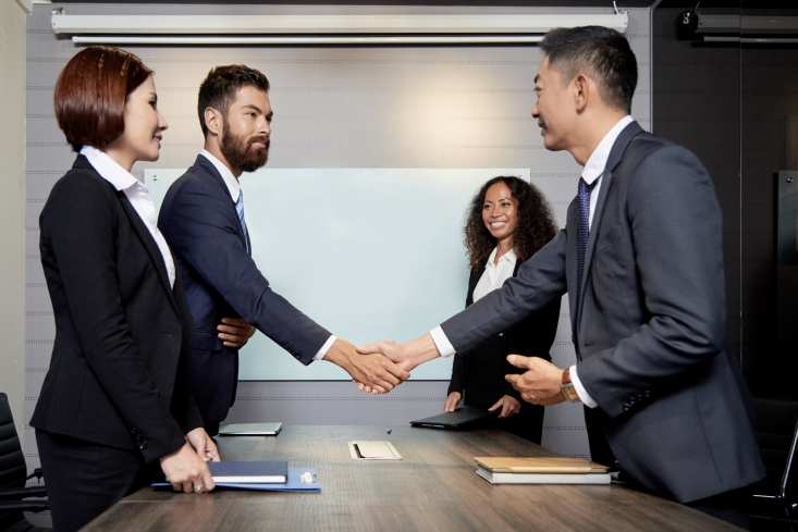 Business leaders shaking hand