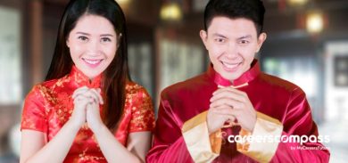 A married couple wishing everyone a happy chinese new year