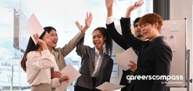 A team celebrating at work