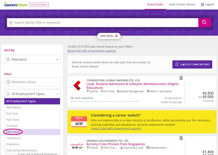 Flexi-work search filter tool image