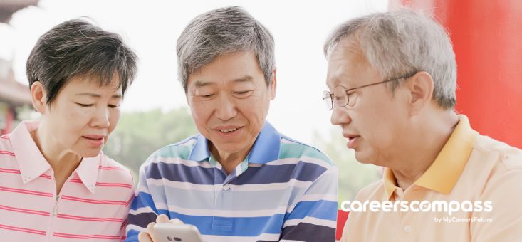 Three elder singaporeans discussing about career