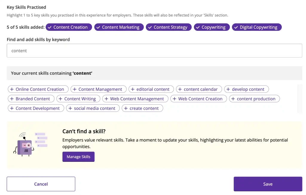 continue adding skills up to 5