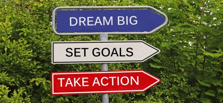 sign posts - dream big, set goals, take action