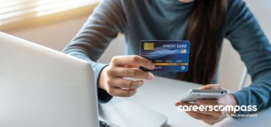 woman checking credit card