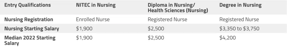 Table of salary for Nurses from Singapore Nursing Board