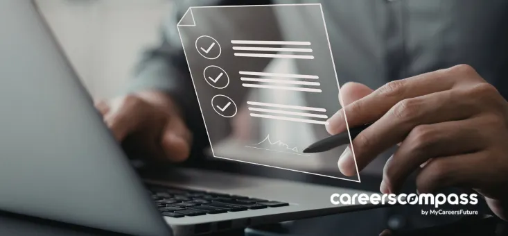 Person using laptop for work with digital checklist